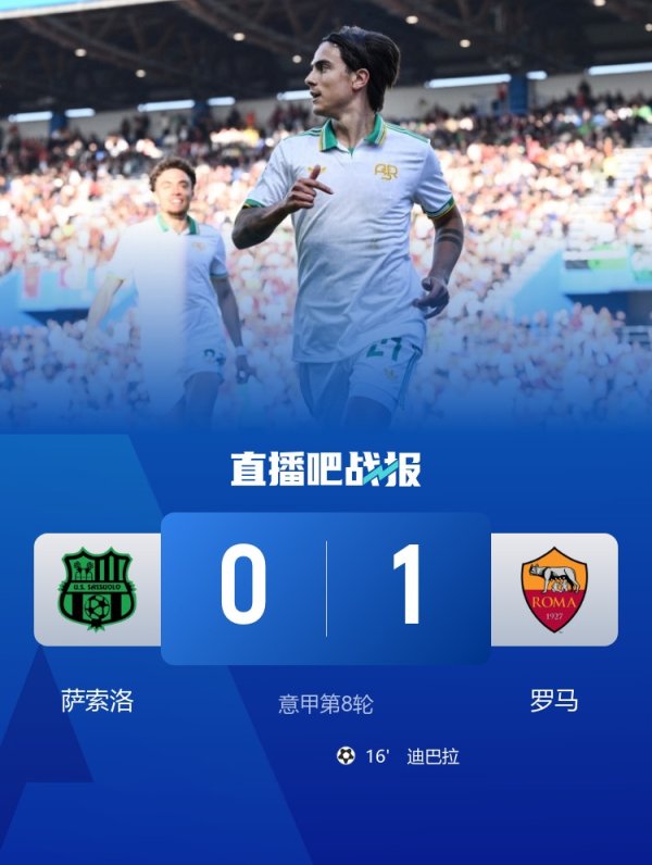 天盈配资 意甲-罗马1-0小胜萨索洛升第二 迪巴拉破门佩莱格里尼中柱